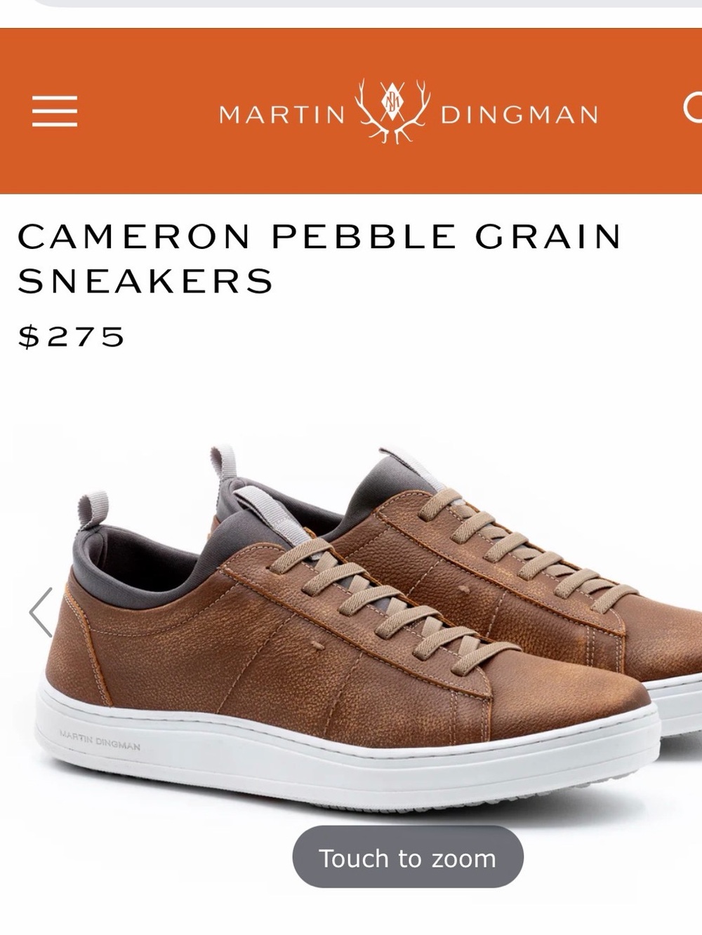 Martin Dingman Cameron Pebble Grain Sneakers in Chestnut with White Sole